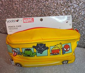 YOOBI Marvel Avengers Pencil Case Pouch Zipper Yellow School Bus Kids Gift NEW