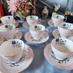 Beautiful Pink Colclough Bone China  Cup And Saucers Set Of 8 Made In ENGLAND