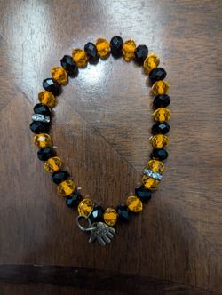 Black And Orange Beaded Elastic Bracelet