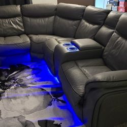 Gray Recliner Sectional with LED Light