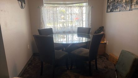 Round Glass Dining Table with 4 Chairs