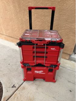 Milwaukee packout tool boxes like new only used 2 times rolling box and 3 drawers box and organizer box asking $350 thanks