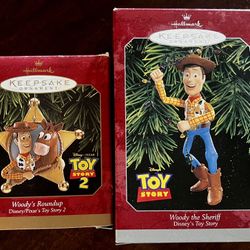 1999 Hallmark Keepsake Ornament Woody's Roundup Disney Pixar Toy Story 2 Hallmark WOODY'S ROUNDUP Disney Toy Story 2 Ornament Woody & Bullseye Star. C