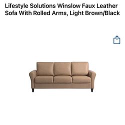 Used Faux Leather Couch, Light Brown