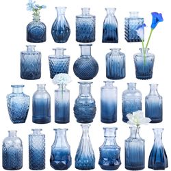 TBWIND 23Pcs Blue Glass Bud Vases Set, Small Vases For Flowers, Perfect For Centerpieces At Parties, Baby Showers, Weddings, Events, Graduation Season