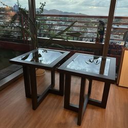 Set of 2 Modern Glass Top End Tables