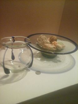 2 glass mexican blue pieces.