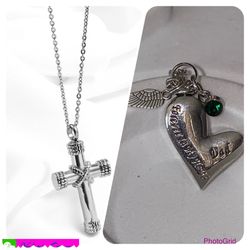 Silver Tone Cross Memorial Urn Necklace 