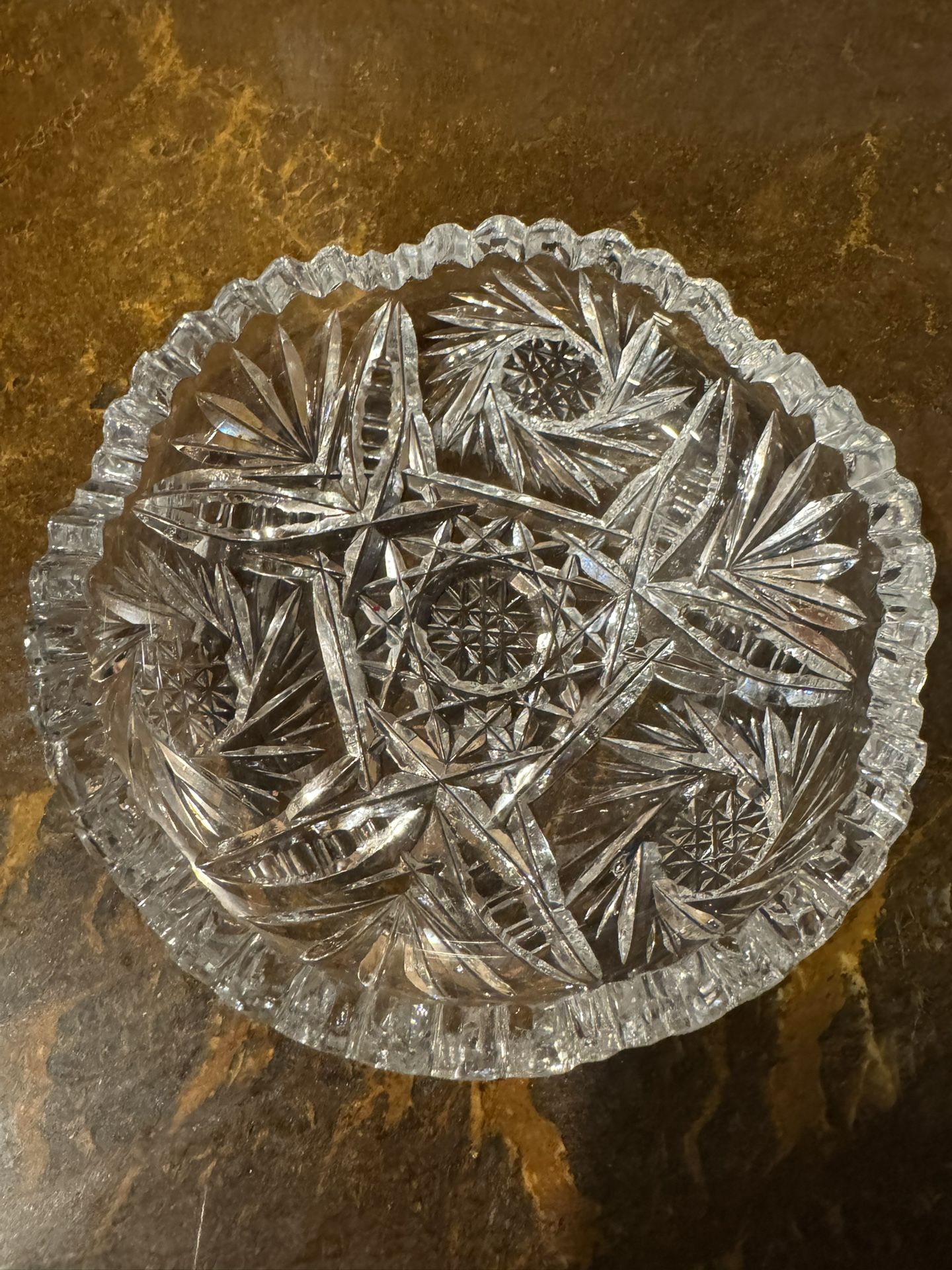 Vintage Pressed Glass Sawtooth Ashtray Cut Crystal Starburst Pattern-5”x1.5”