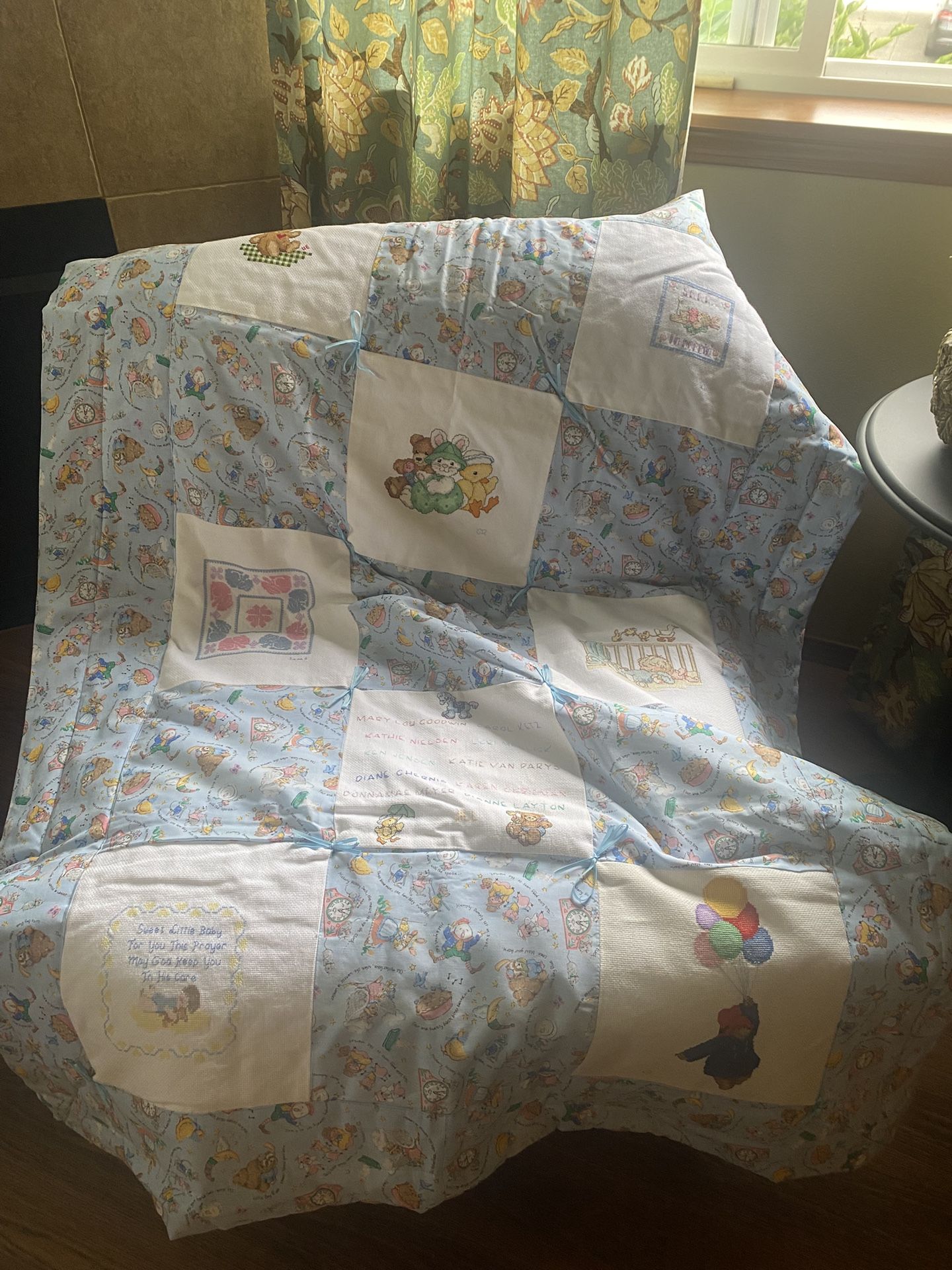 Baby Handmade Patchwork Quilt With Crosstitch patches