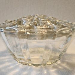 Vintage clear glass flower frog floral stem holder with dish. 16 Holes