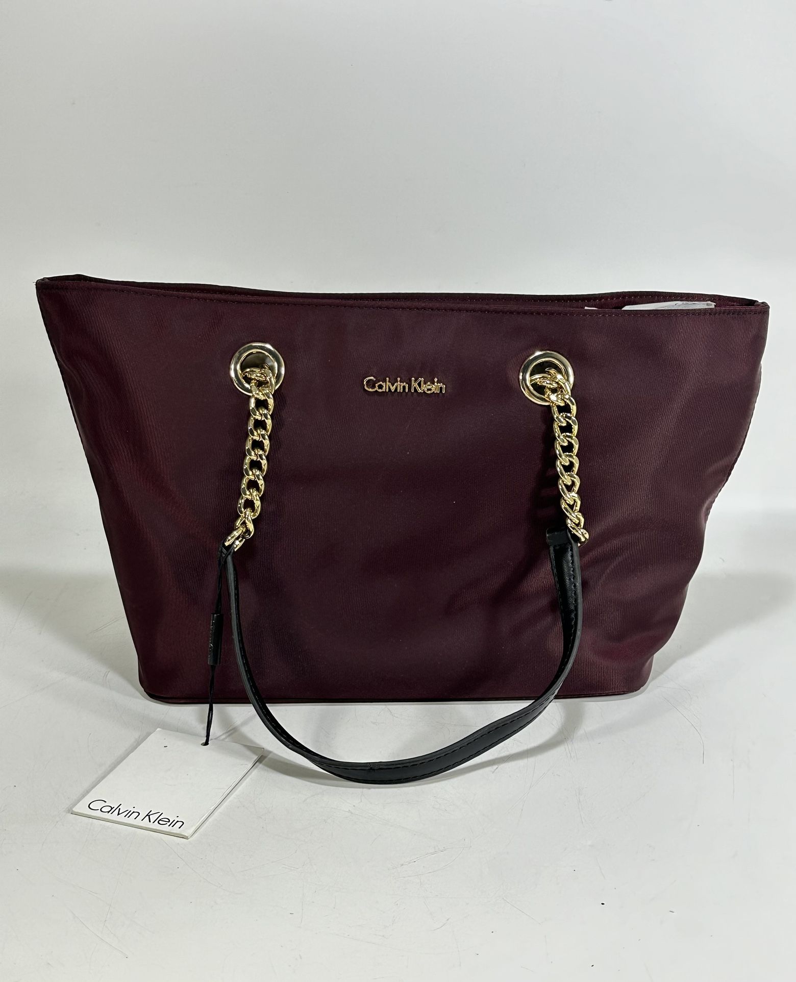 Calvin Klein Florence Nylon Burgundy Gold Chain Tote Bag