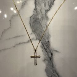 Mens Cross Necklace 1/2  CT  10K Yellow Gold