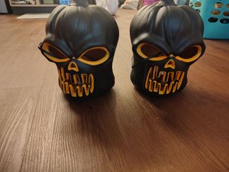 Set of 2 Black Skull Pumpkin Plug-In Halloween Lights – $25