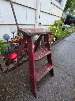 Vintage Red Wooden Step Ladder 2 Ft