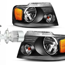 New Headlights and H13 LED Bulbs for Ford F150. Fits 2004 Through 2008
