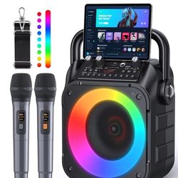 Karaoke Machine, Portable Bluetooth Speaker with 2 Wireless Microphones 