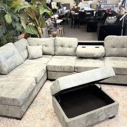 3 Pc Reversible Sectional Sofa Set W Storage Ottoman 