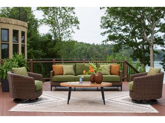 Horizon Hall Brown Outdoor Sofa, 2 Lounge Chairs, Ottoman and Coffee Table
