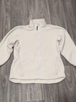 Vintage LL Bean Womens Medium Fleece Jacket Full Zip Cream Off White USA Made