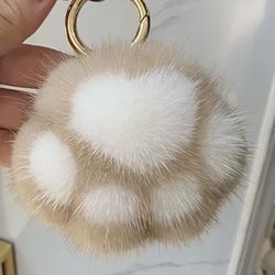 New Fuzzy Soft Paw Print Dog Cat Pet Keychain Handbag Charm Plush Accessory
