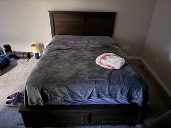 Dark Brown Real Wood Bed Frame with Mattress and box spring
