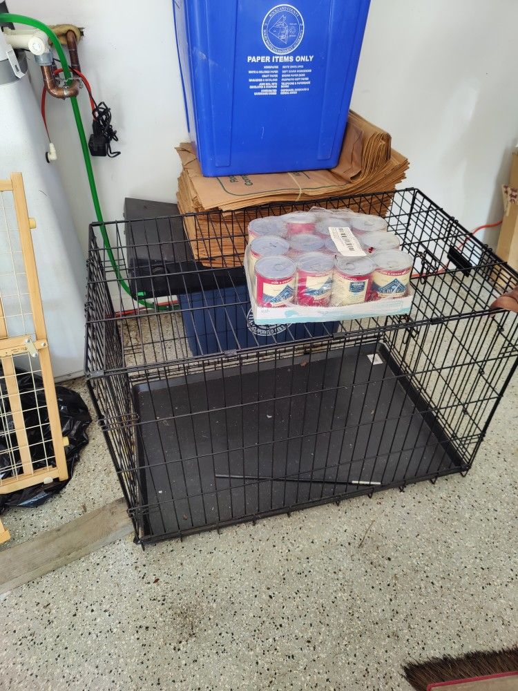 Dog Crate, Pet Blanket, and Buffalo Natural Food