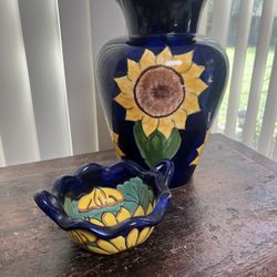 Hand Painted Vase And Bowl