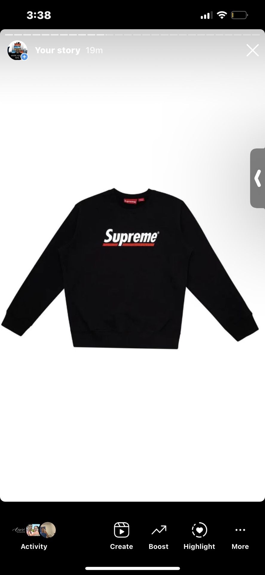 Supreme Underline Crewneck Black Sz Large