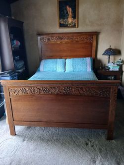 Gorgeous Queen ornate tiger wood bed frame