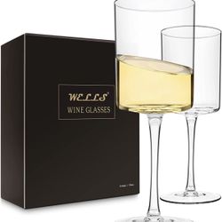 Wine Glasses Set Of 2 Crystal 18oz Clear Cylinder Wine Glassware Flat Bottom Women Men Wedding Party