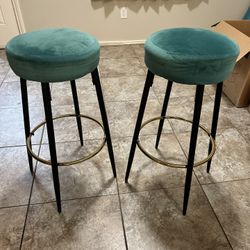 $60- Set of 2 Velvet Teal/Green Bar Stools