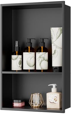 LIVIGLOW 304 Stainless Steel Recessed Black Shower Niche Double Layer 18x12 Inch Wall-Inserted, Waterproof Rustproof Bathroom Shower Niche Insert No T