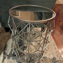 Modern Round Mirrored Glass Top Coffee Table - Stainless Steel Base
