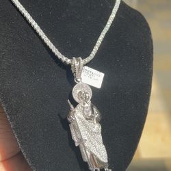 Real Moissanite Silver Saint Jude Pendant n Chain