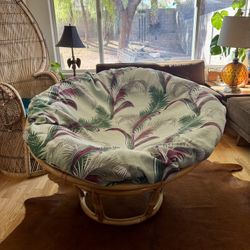Vintage Rattan Papasan Chair | Custom MCM Repro Cover, Tropical, Tiki, Boho