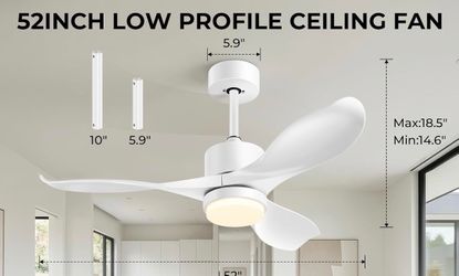 52" Low Profile Flush Mount Smart Ceiling Fan With Light White