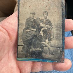 Antique vintage  tin type photo Young Ty Cobb with baseball in hand