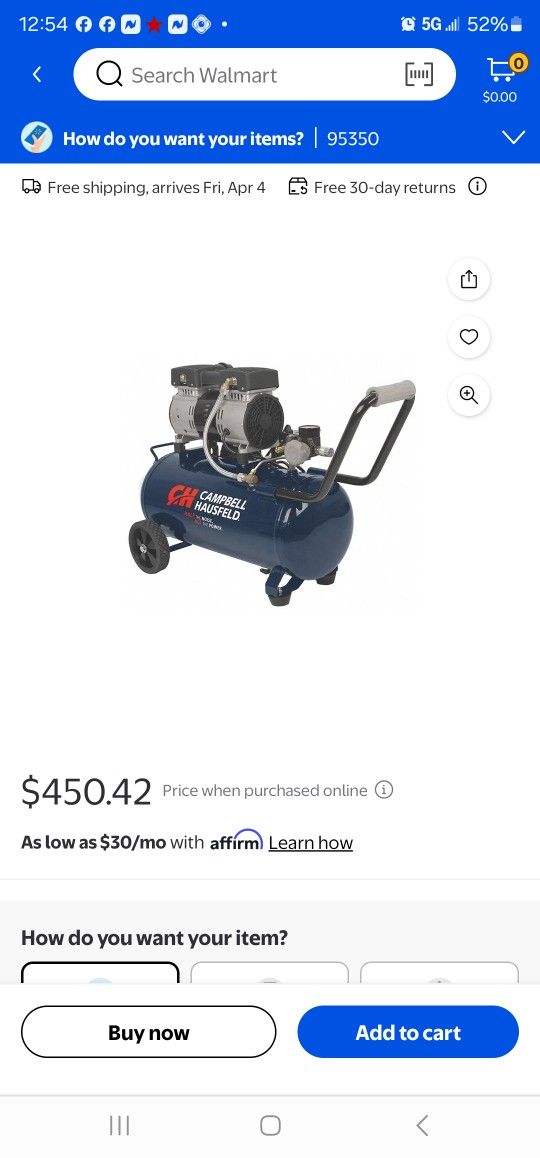 8-gal Campbell Hausfeld Air Compressor, Very Quiet