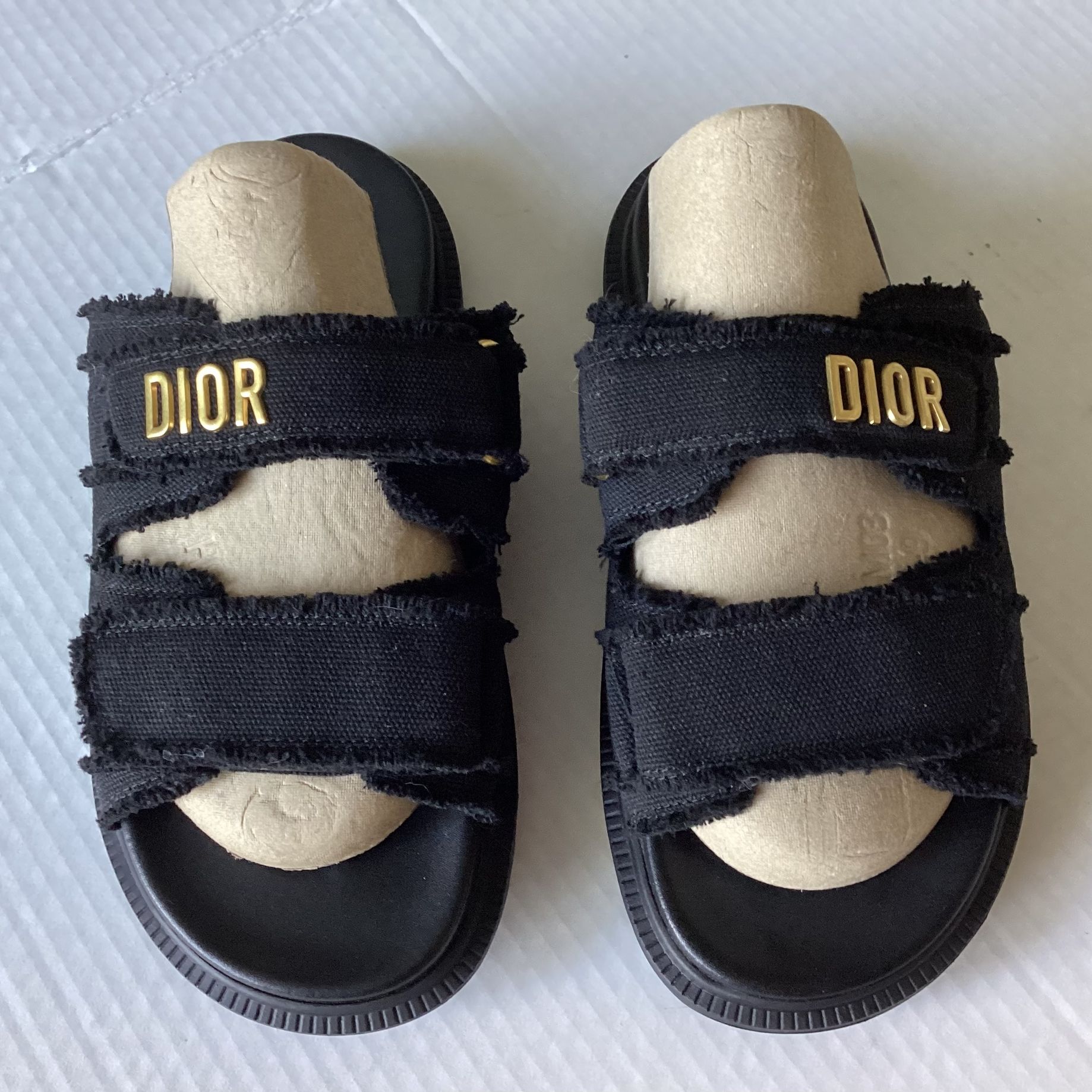 Christian Dior Dioract Black Fringed Cloth Slides. 8.5-9?