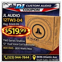 JL Audio TW3 Series 12TW3 Shallow 12" Dual Voice Coil Subwoofer 800 Watts 12TW3-D4 🚨 No Credit Needed 🚨 Payment Options Available 🚨 