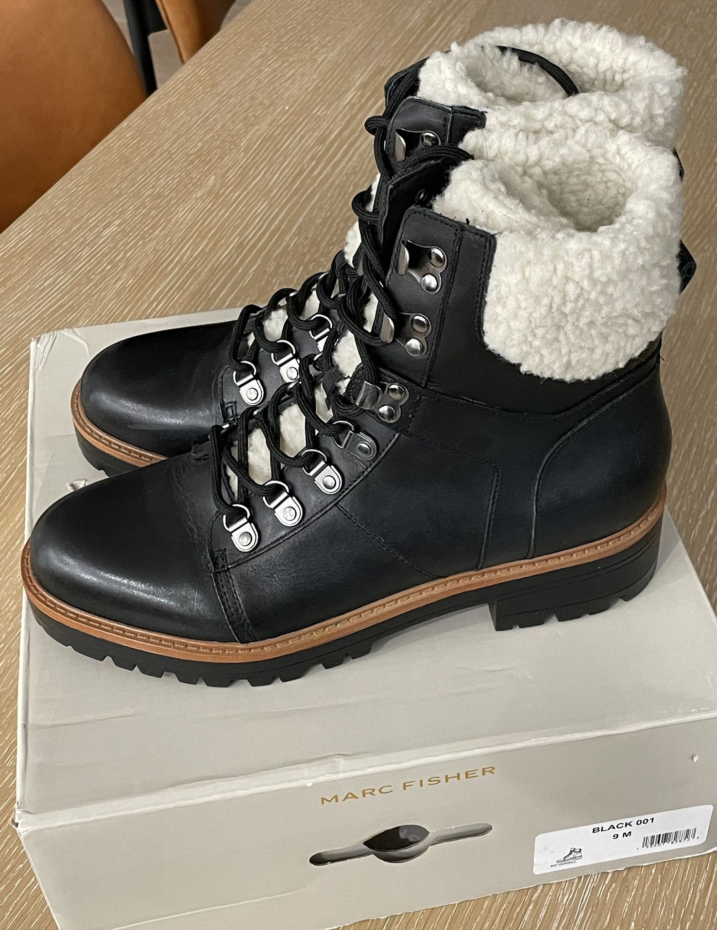 Marc Fisher Black Fur Lined Lug Sole Boots