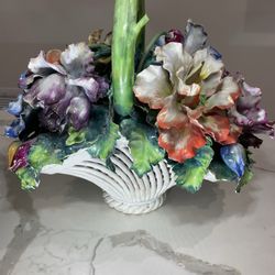 Antique Italian Ceramic Flower Basket Stamped On Bottom 