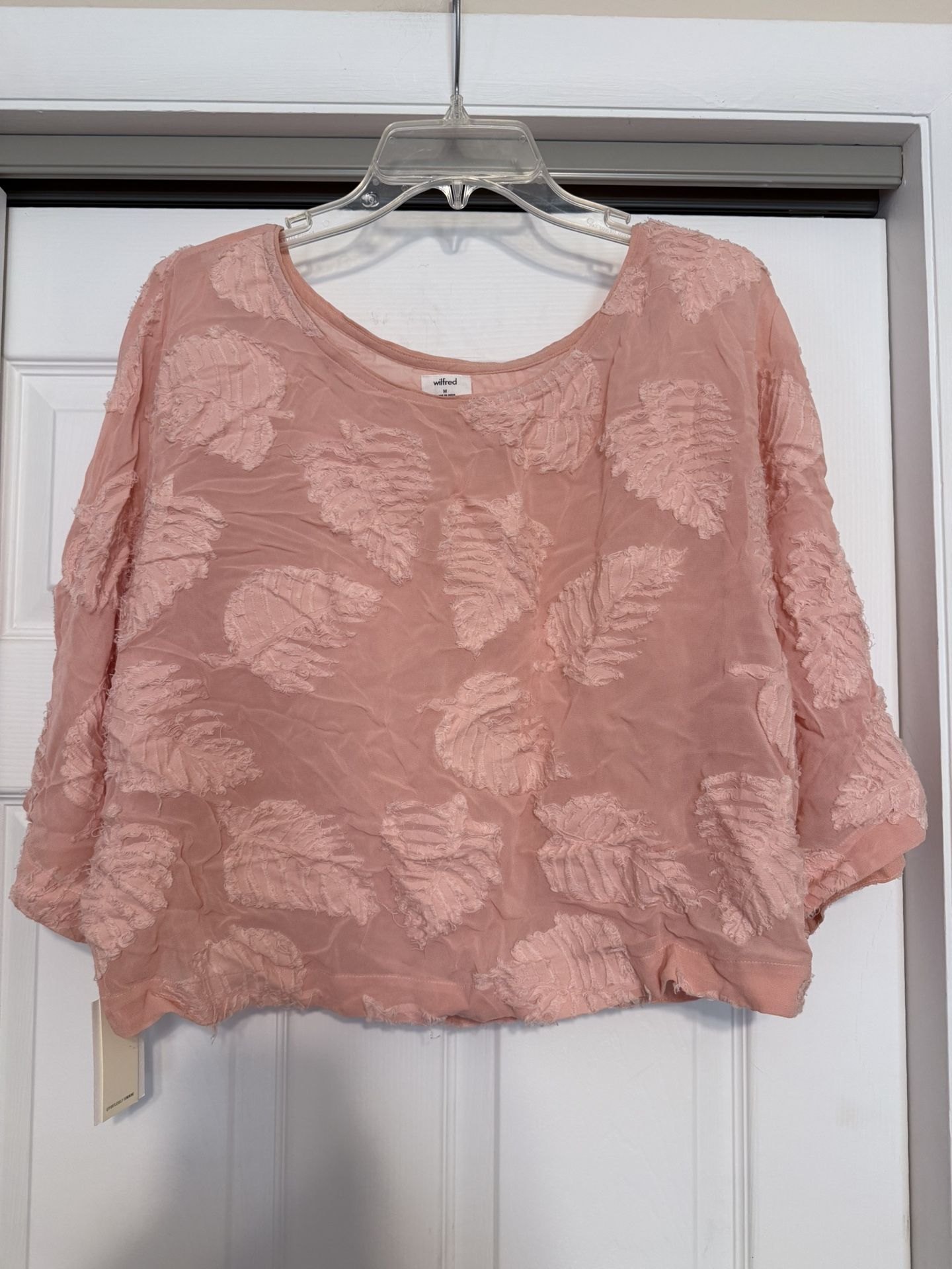 Brand New Wilfred Peach Leaf Embroidered Crop Blouse - Size Medium