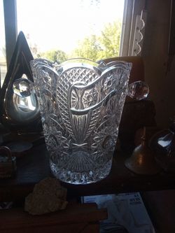 Large Czech Cut Crystal Vase with Handles