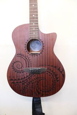 Luna Acoustic Guitar with Tribal Engraving