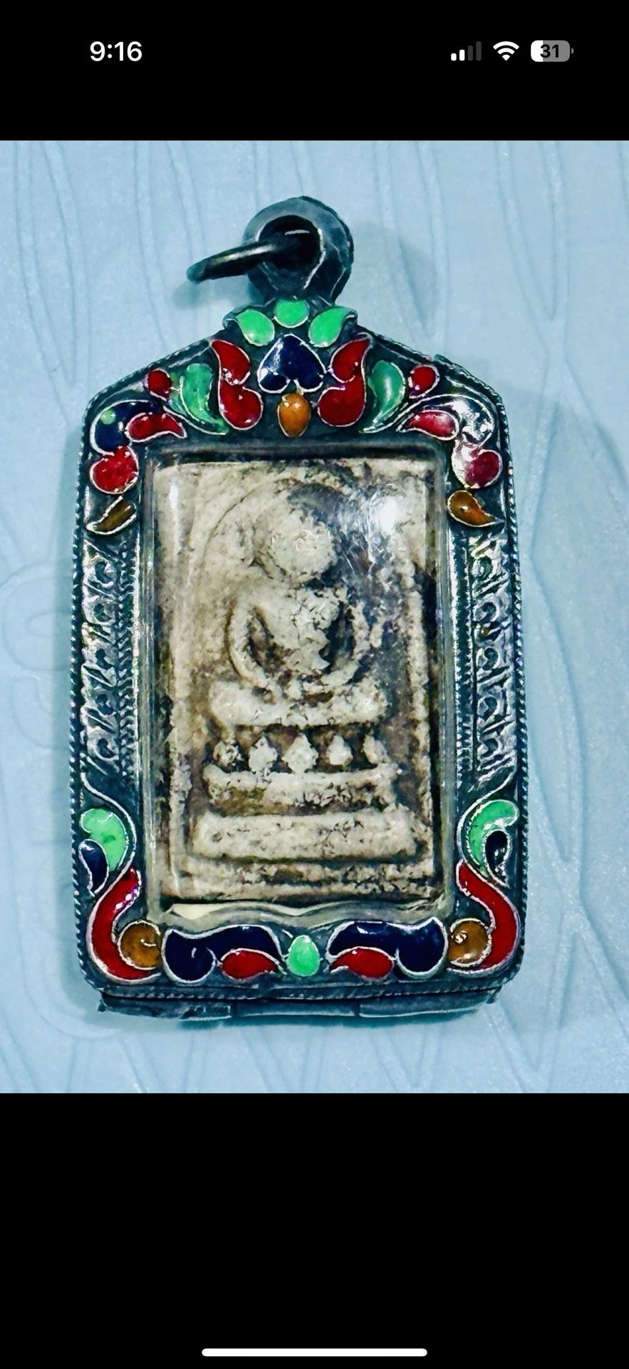 Vintage Thai Buddhist Amulet Phra Somdej Buddha Pendant in Ornate Enamel Case