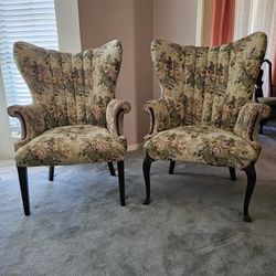 Pair Of Vintage  Victorian Channel Back Library Chairs 