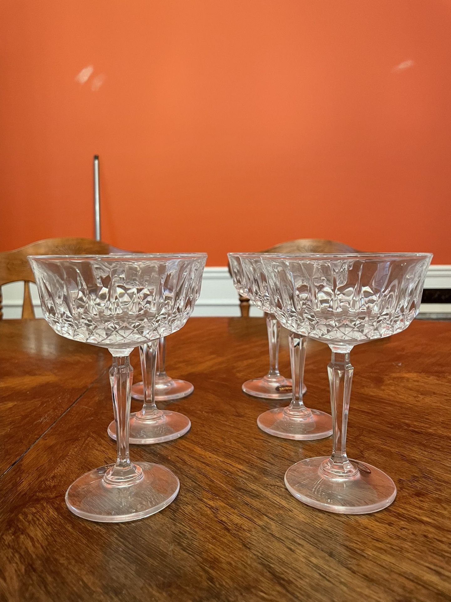 Six Crystal Vintage Wine Glasses