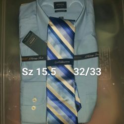New men size small dress shirt and tie combo blue 15.5 & 32 /33 sleeves nwt